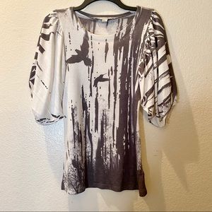 Monochrome Bird Patterned Forever 21 Top